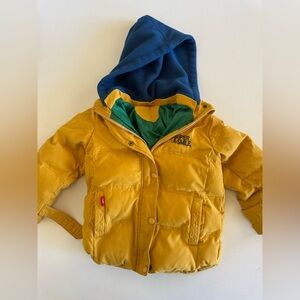 ✨Kids Yellow Puffer Hooded Jacket with Blue Hood✨